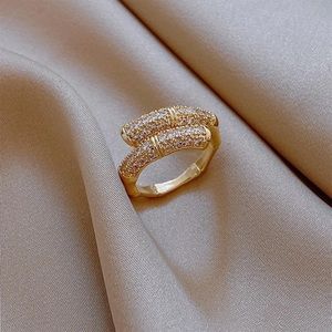 Gold Crystal Trendy Geometric Bamboo Opening Adjustable Rings For Women